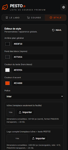 Écran Éditeur de Style